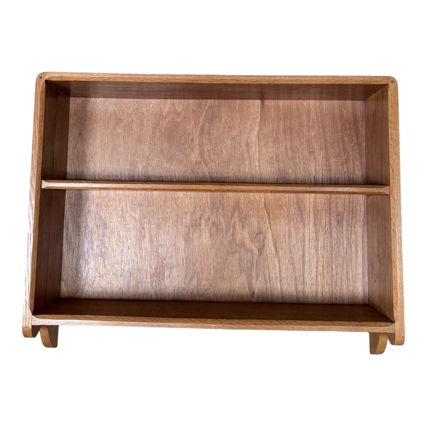 Vintage Tiger Oak & Beech Wall Shelf – Curved Open Display Unit