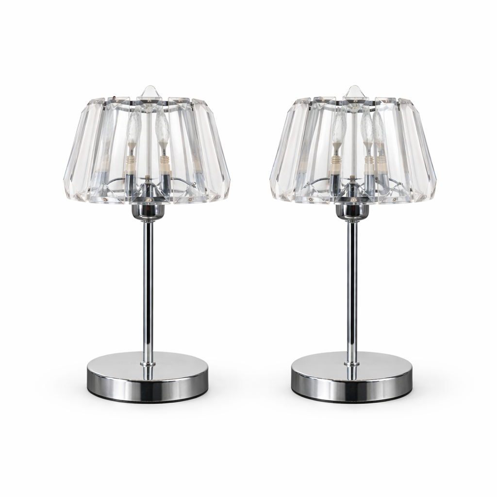 Vintage Chrome Table Lamps with Faceted Acrylic Shades Pair