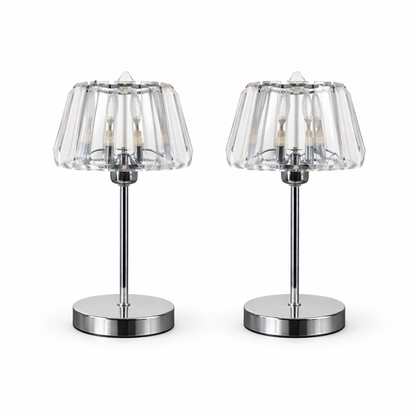 Vintage Chrome Table Lamps with Faceted Acrylic Shades Pair