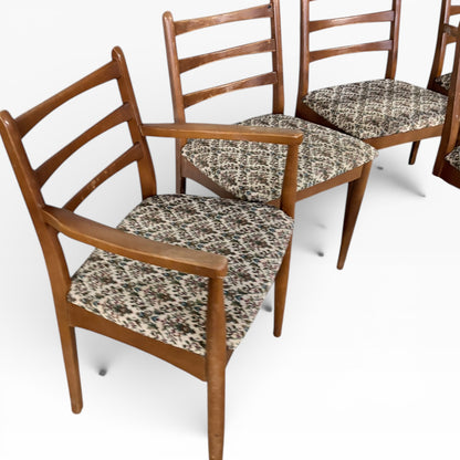 Vintage Dining Chair Set – Ladder-Back Chairs with Floral Tapestry Upholstery & Solid Timber Frames