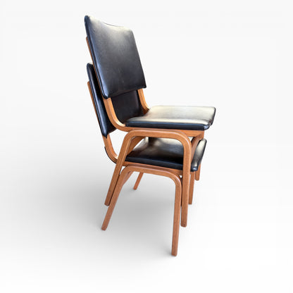 Vintage Stackable Dining Chairs – Mid Century Black Bentwood Upholstered Seating