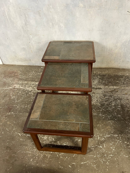 Mid Century Danish Nest of Tables | Vintage Tiled Teak Side Tables Set of 3