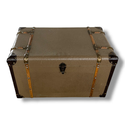 Vintage Grey Steamer Trunk | Antique Travel Chest