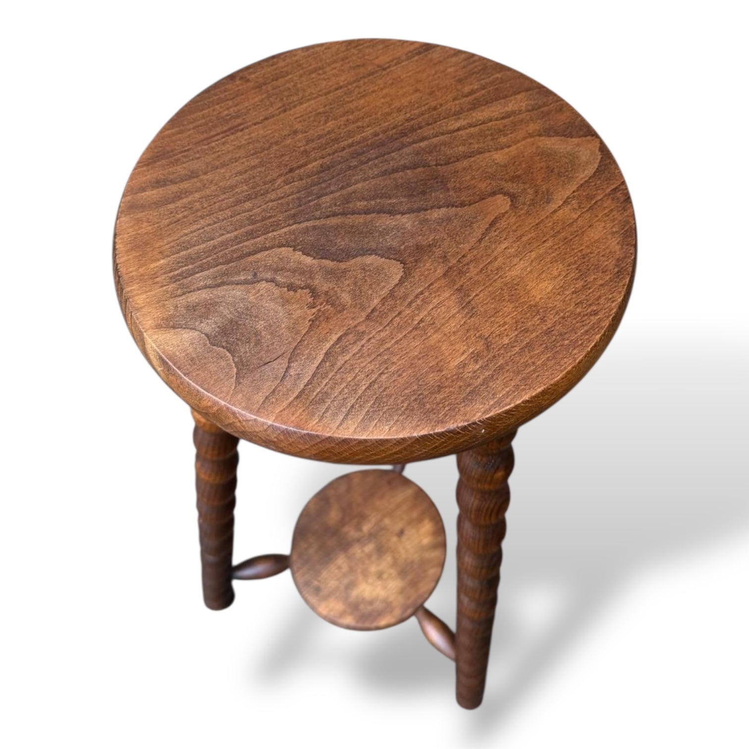 Tall French Bobbin Stool | Antique French Turned Wood Plant Stand | Rustic Country Accent — view 12