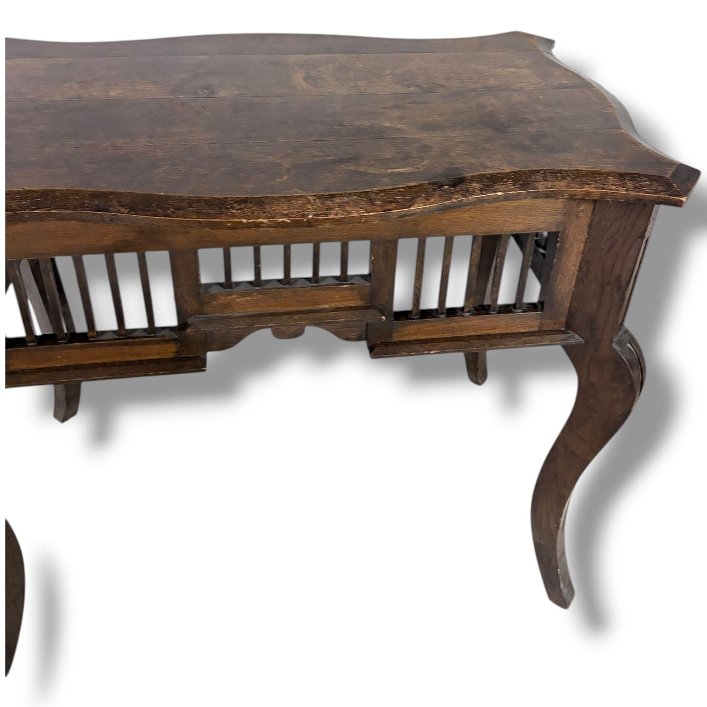 Victorian Side Table – Antique Hall Table With Slatted Side Panels & Cabriole Legs