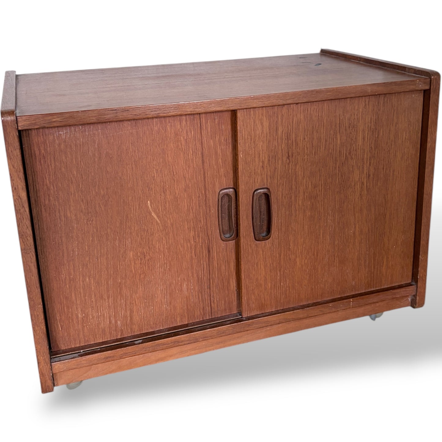 Mid-Century Teak Record Cabinet on Castors