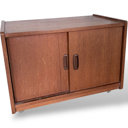 Mid-Century Teak Record Cabinet on Castors