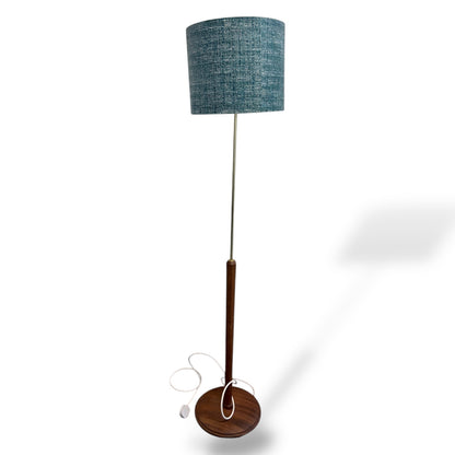 Vintage Teak Mid-Century Standard Floor Lamp with Handmade Fabric Shade — view 5