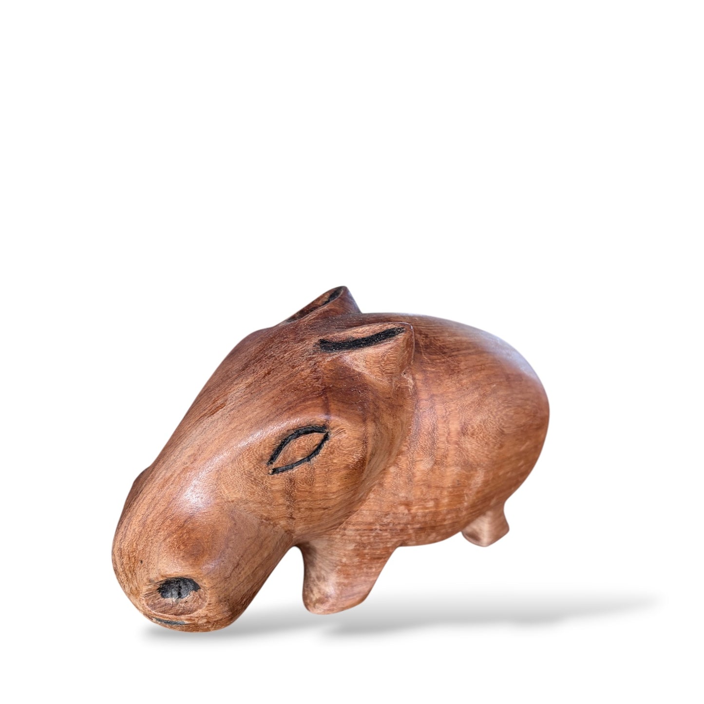 Mid Century Wooden Sculpture | Hand Carved Wood Hippo Statue With Natural Grain