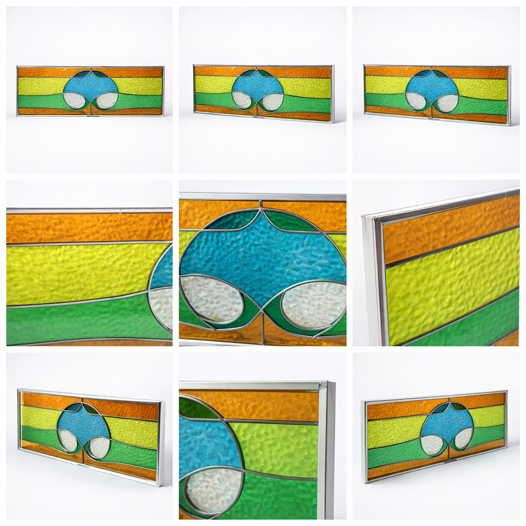 Vintage Stained Glass Window Panel – Mid Century Geometric Design