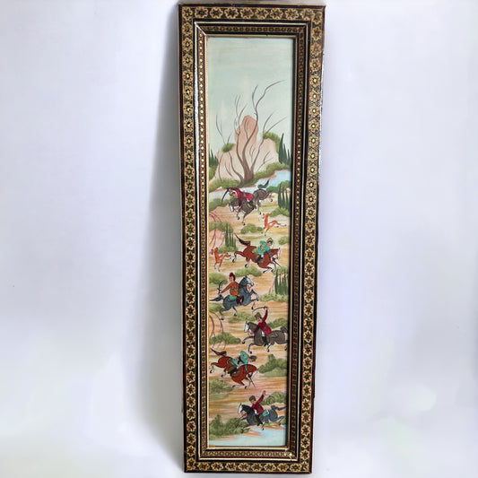 Vintage 1950s Persian Khatam Mosaic Watercolour painting