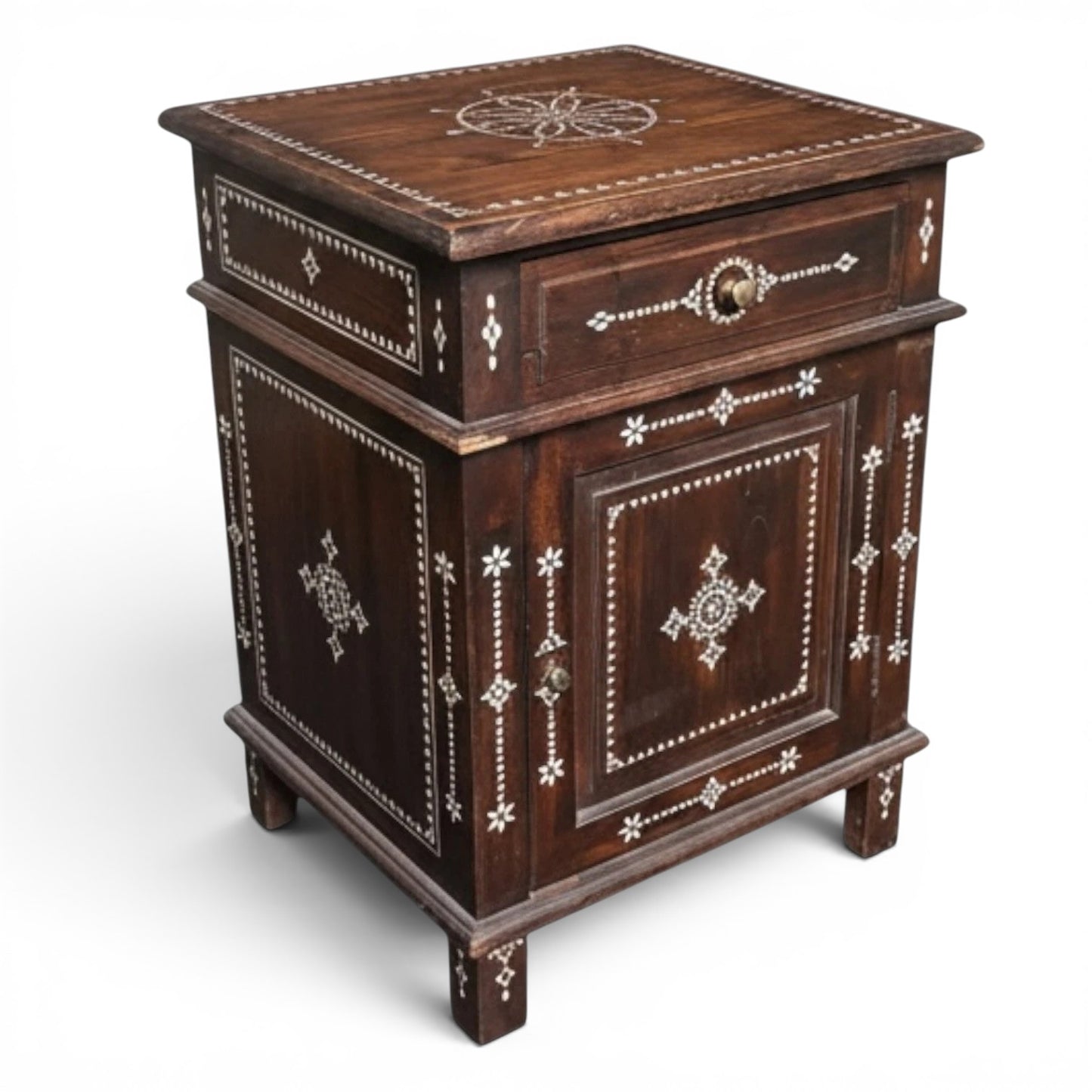 19th Century Syrian Mother of Pearl Inlaid Cabinet in Solid Mahogany