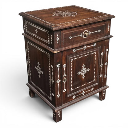 19th Century Syrian Mother of Pearl Inlaid Cabinet in Solid Mahogany