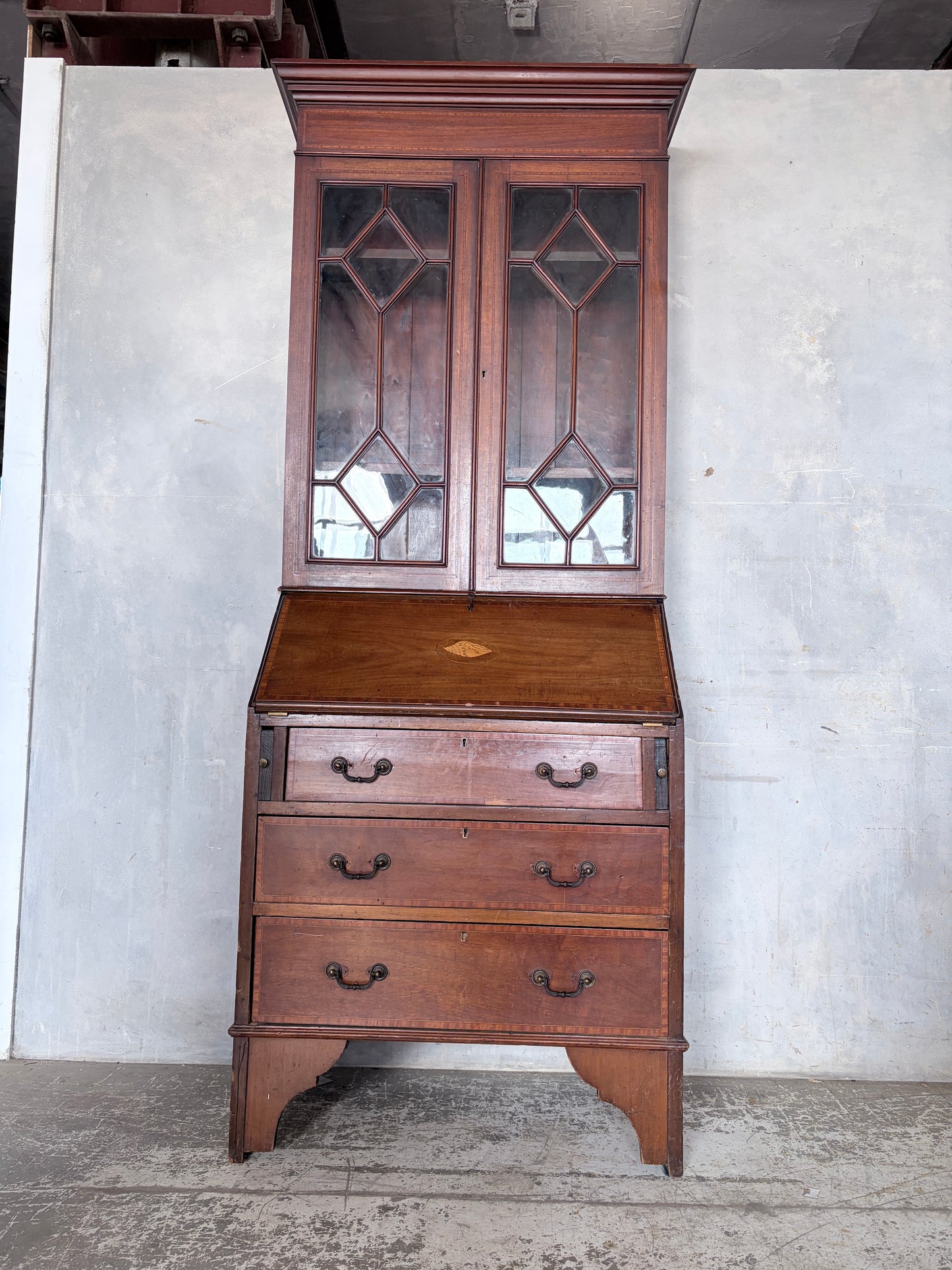 Antique Edwardian Mahogany Glazed Bureau Bookcase
