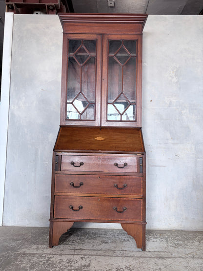 Antique Edwardian Mahogany Glazed Bureau Bookcase