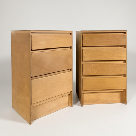 Vintage Charter Furniture Blonde Oak Bedside Cabinets – Mismatched Pair