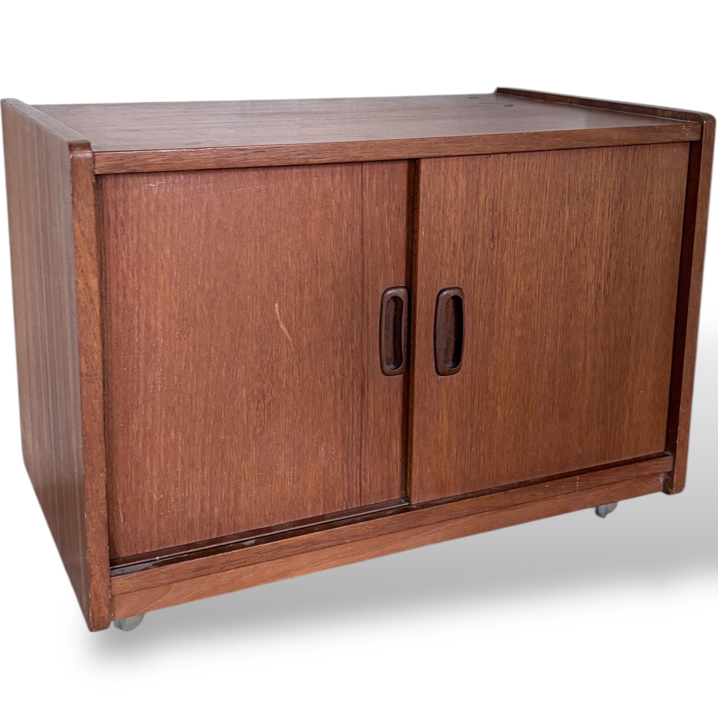 Mid-Century Teak Record Cabinet on Castors