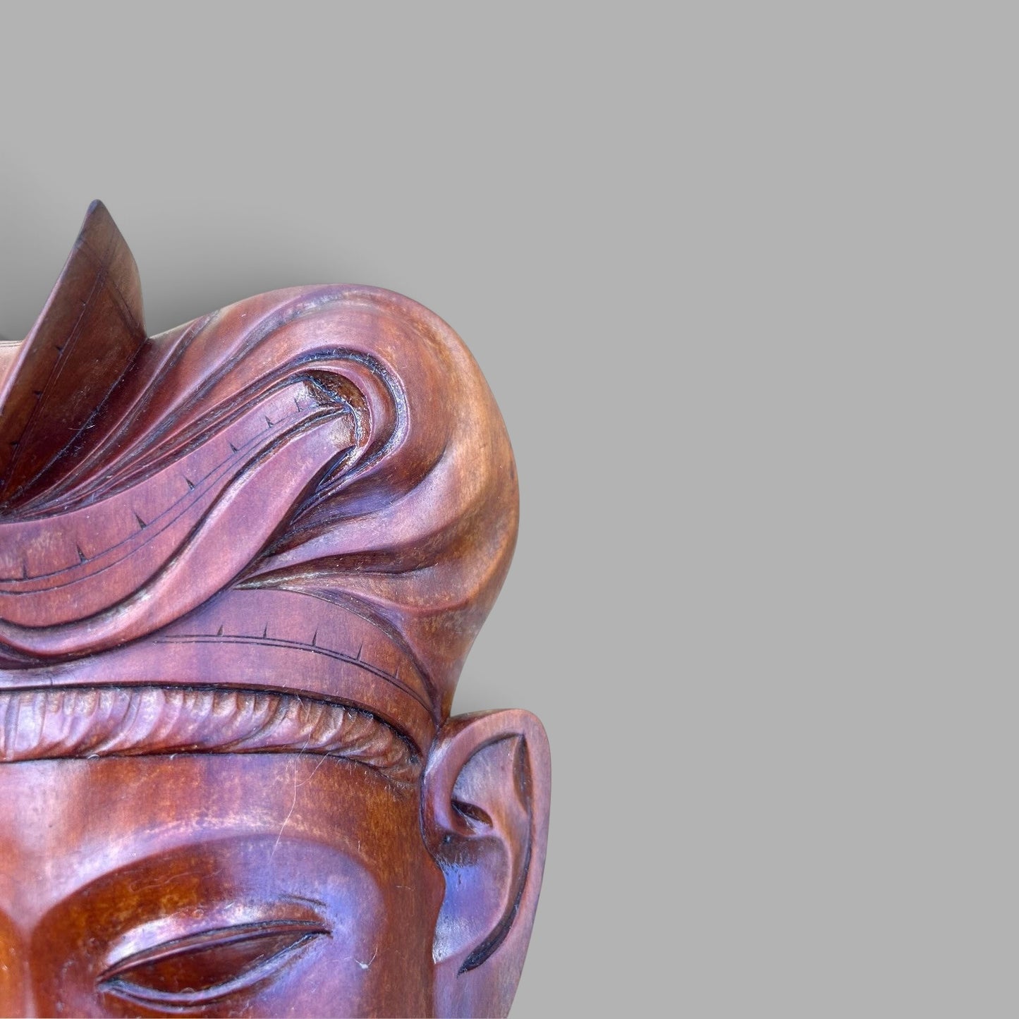 Vintage 1970s Indonesian Hand-Carved Hardwood Wall Mask