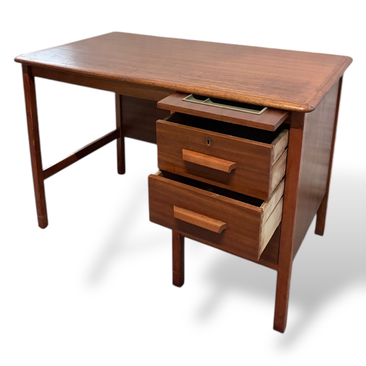 Mid Century Abbess Teachers Desk / Vintage 1950s School Desk with Drawers — view 3