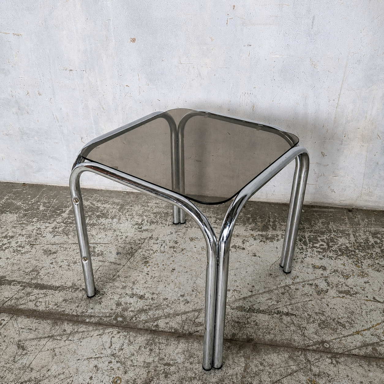 Vintage Chrome & Smoked Glass Side Table Mid Century Tubular Chrome