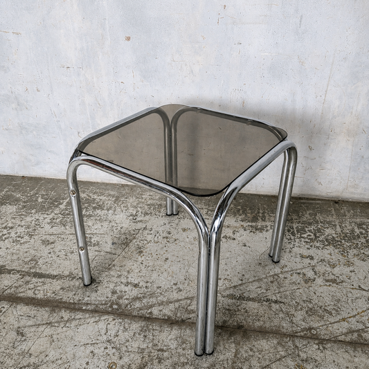 Vintage Chrome & Smoked Glass Side Table Mid Century Tubular Chrome
