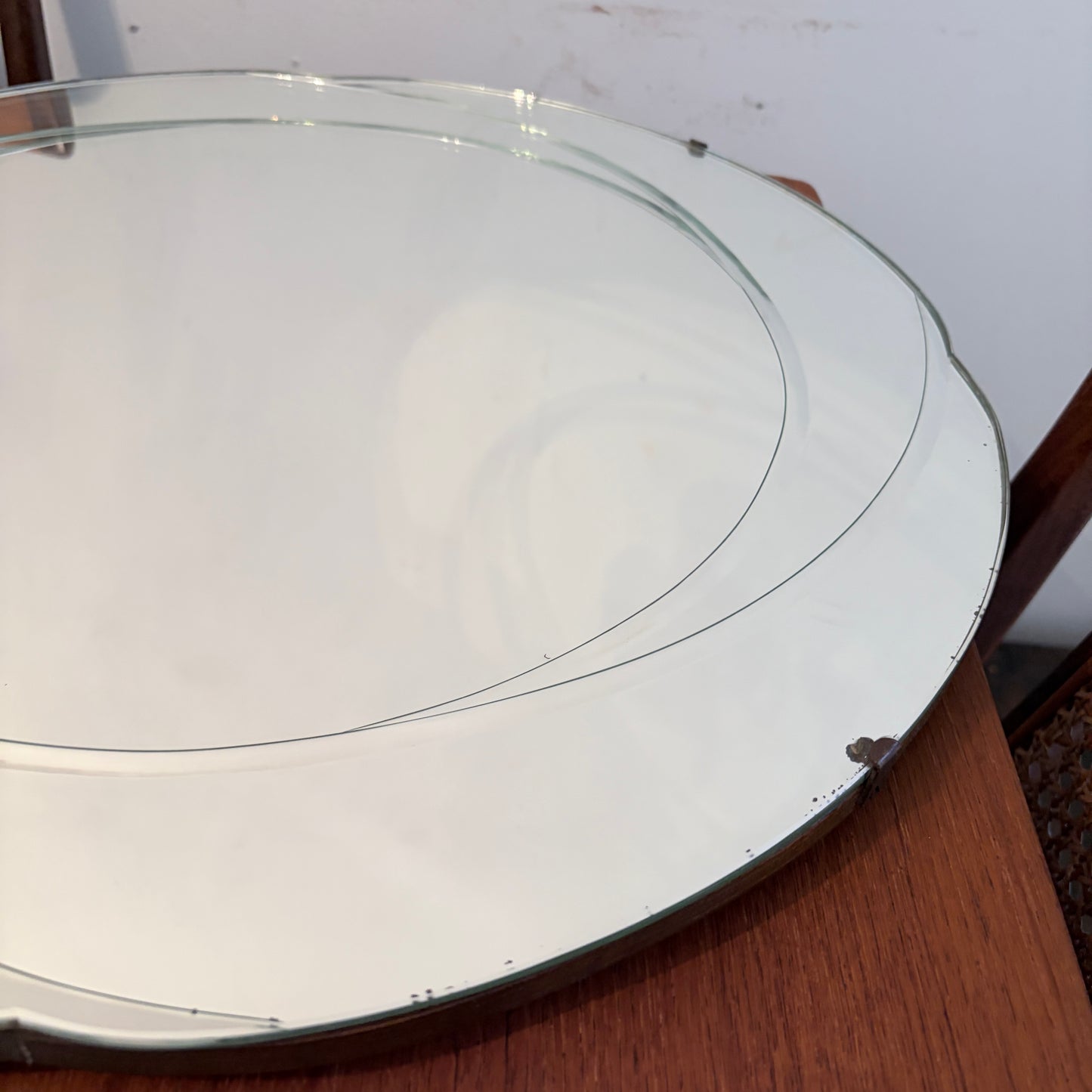 Art Deco Revival Hollywood Regency Layered Circular Wall Mirror | Bevelled
