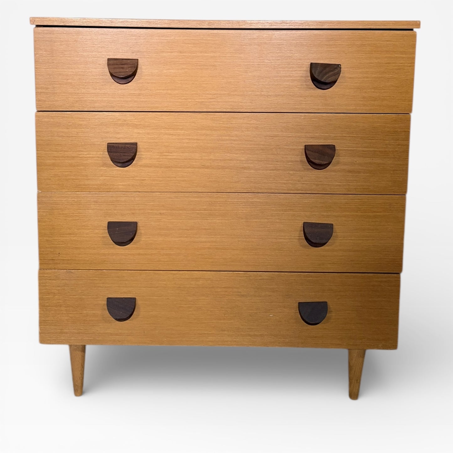 Mid Century Chest Drawers – Vintage Teak Wood Dresser with Sculpted Drawer Pulls
