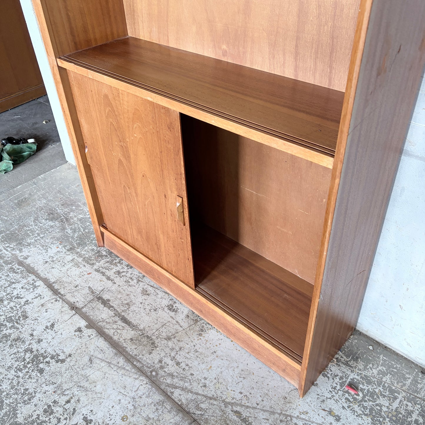 Mid Century Herbert Gibbs Teak Sliding Door Bookcase | Tall Vintage Teak Display