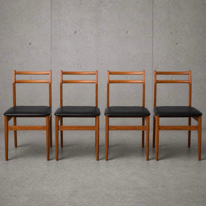 Mid Century Danish Beech Ladderback Dining Chairs Set of 4 Black Vinyl Seats
