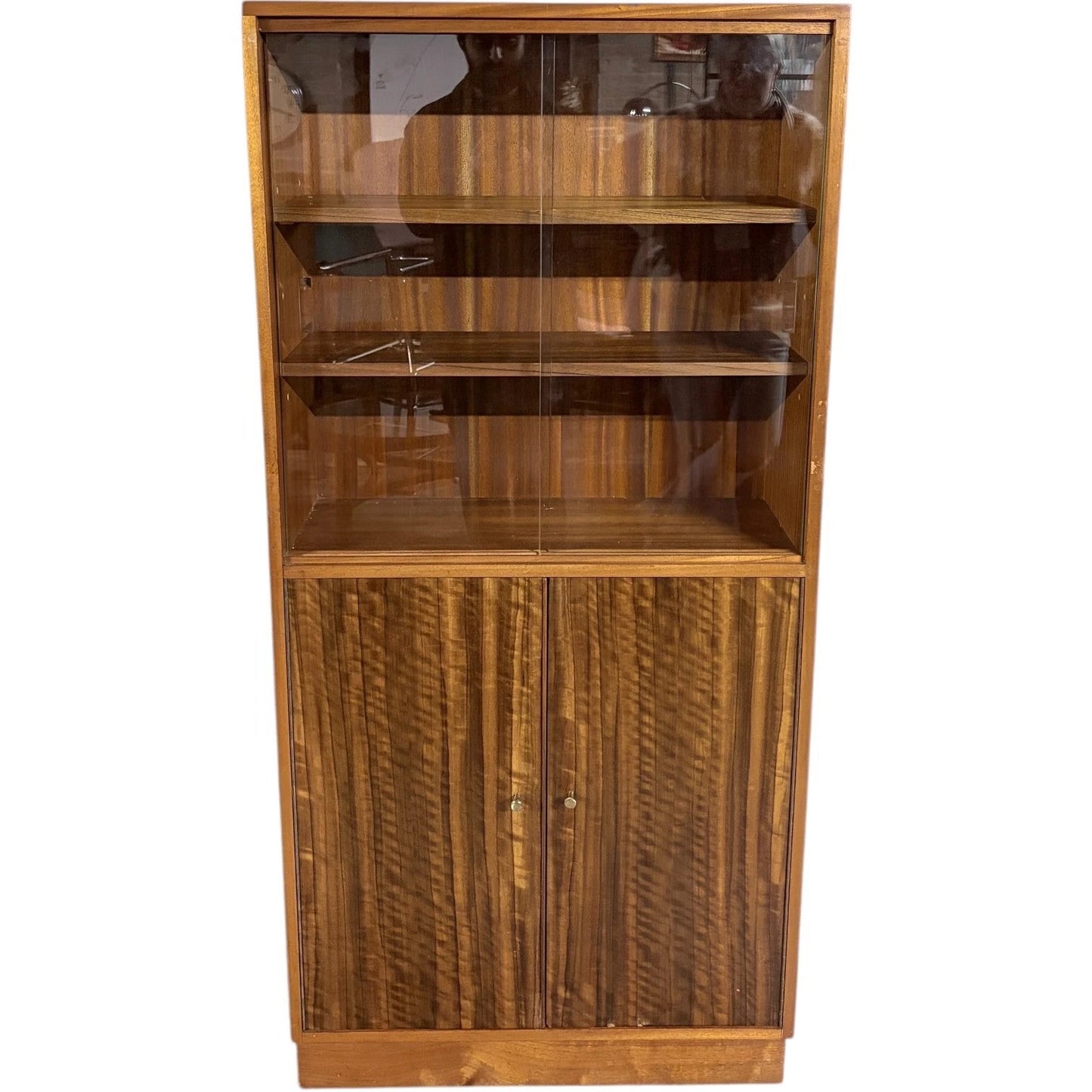 Morris of Glasgow Walnut & Teak Slim Bookcases — Matching Pair