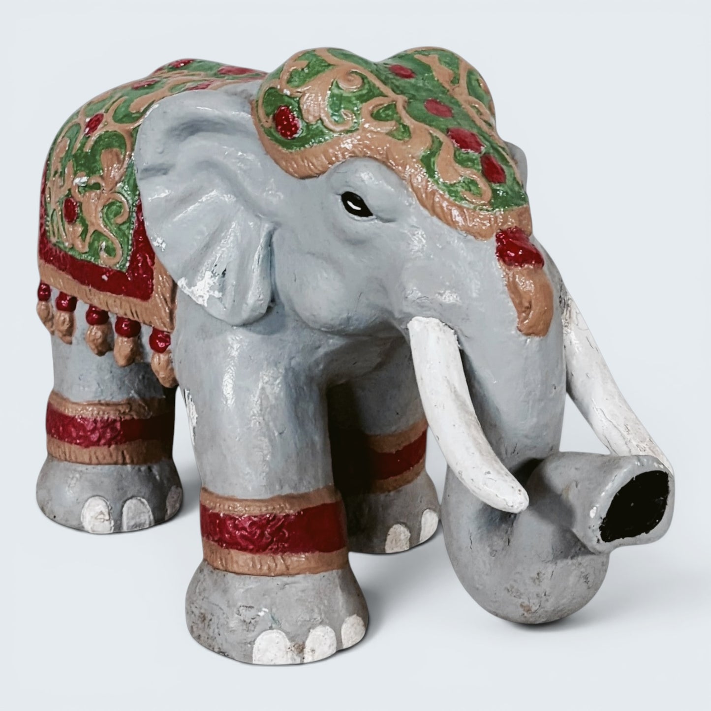 Pair of Hand Painted Indian Elephant Sculptures | Decorative Folk Art Figures