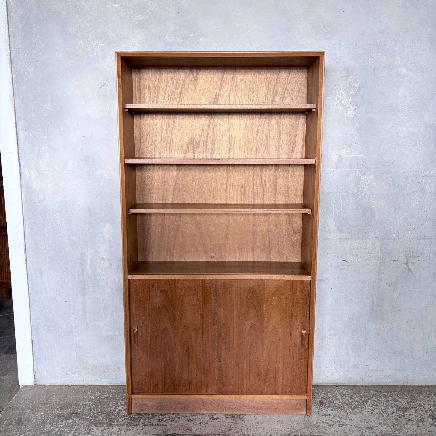 Mid Century Herbert Gibbs Teak Sliding Door Bookcase | Tall Vintage Teak Display