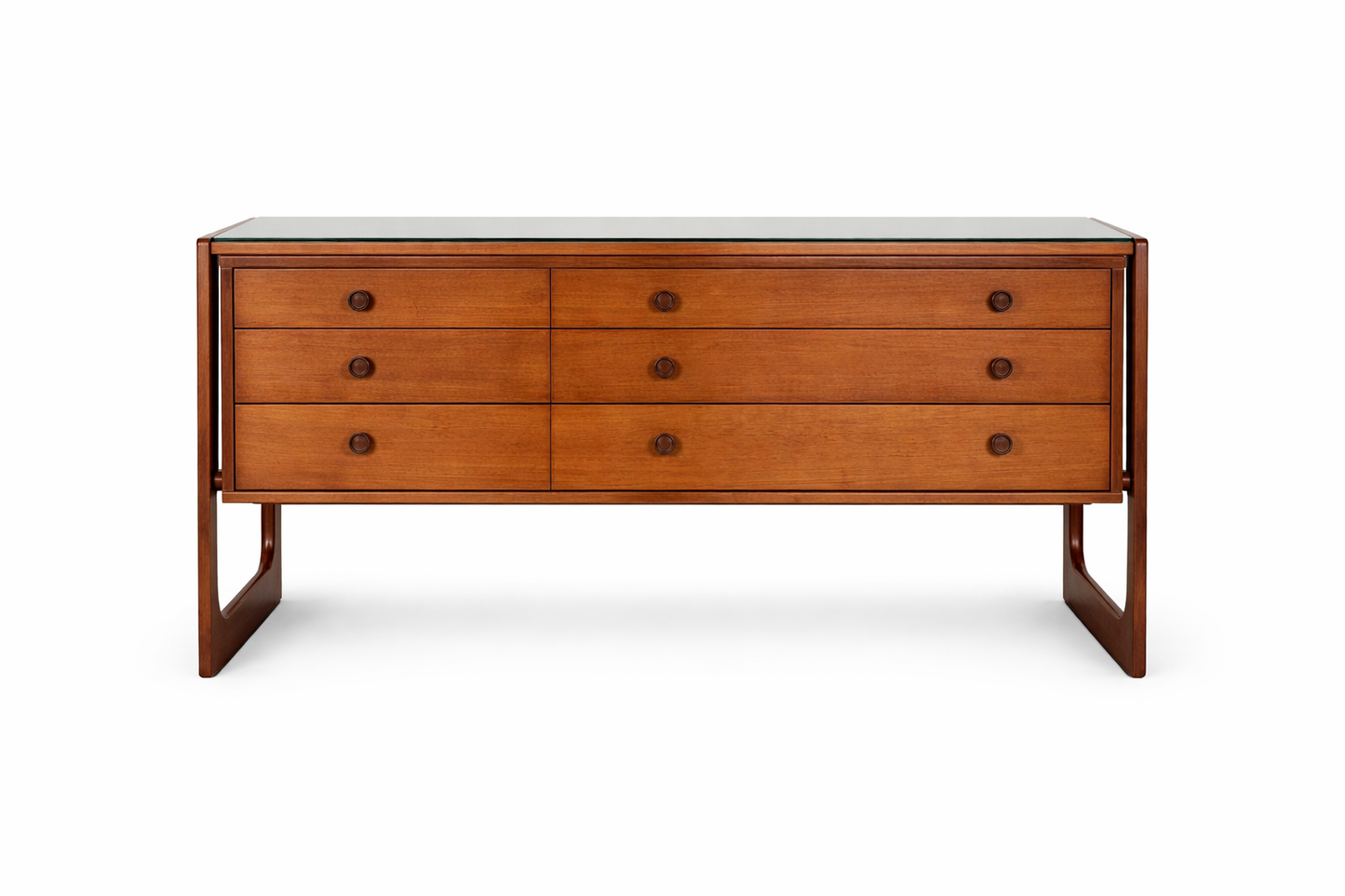 Mid Century William Lawrence Teak Sleigh Leg Chest of Drawers
