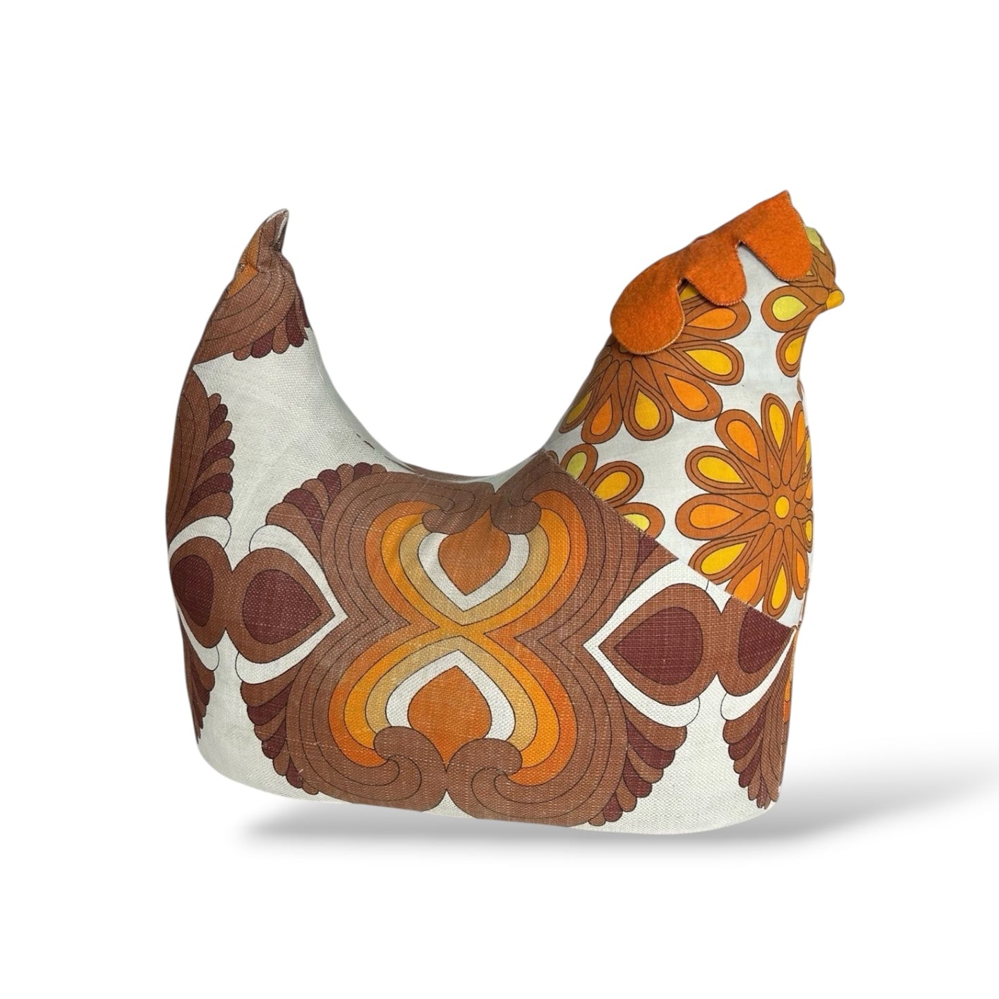 Retro Fabric Hen Stool – 1970s Child’s Upholstered Seat / Decorative Pouffe