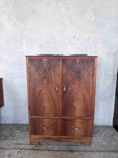 Art Deco Figured Walnut & Oak Cabinet / Cupboard