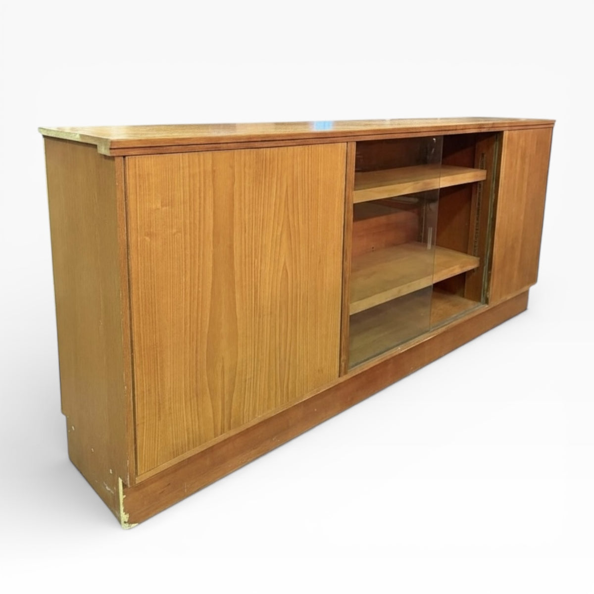 Mid Century Teak Sideboard – Vintage Storage Cabinet with Glazed Display