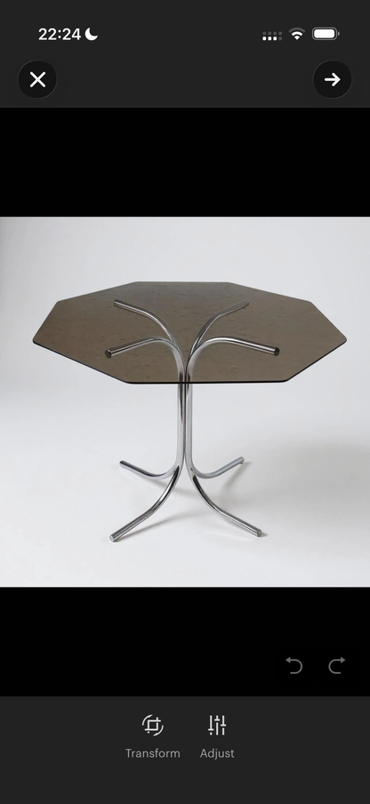 Mid Century Italian Chrome & Smoked Glass Dining Table with Cantilever Chairs