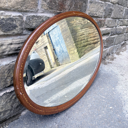 Antique Mahogany Oval Wall Mirror with Satinwood String Inlay