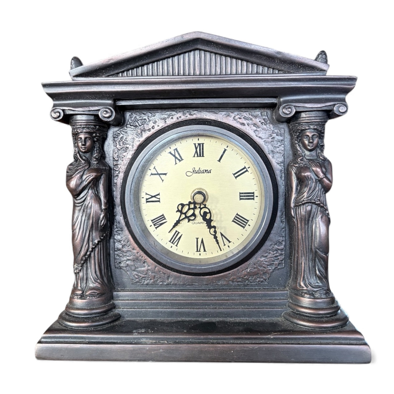 Vintage Mantel Clock - Juliana Neoclassical Resin Clock With Bronzed Finish