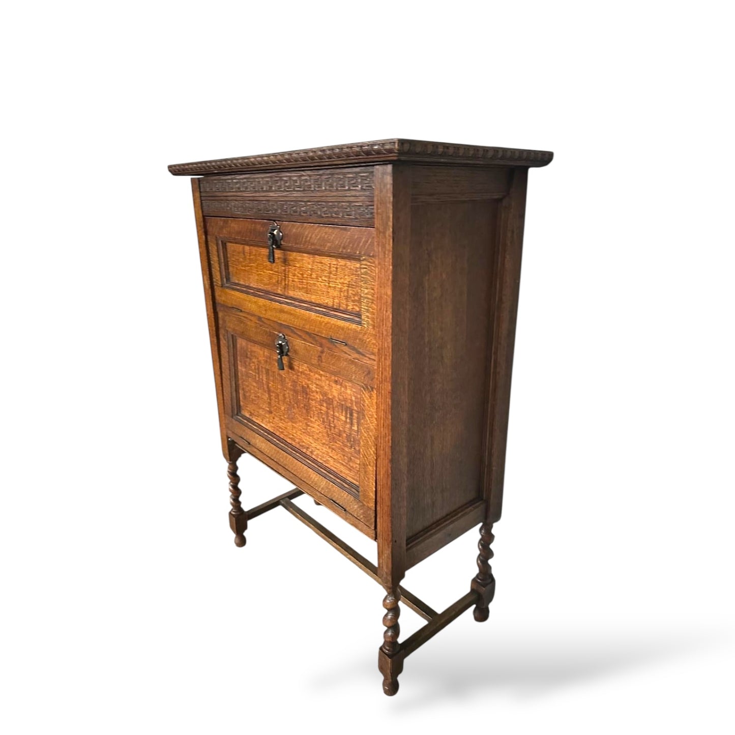 Antique Oak Two-Tier Cabinet with Turned Legs
