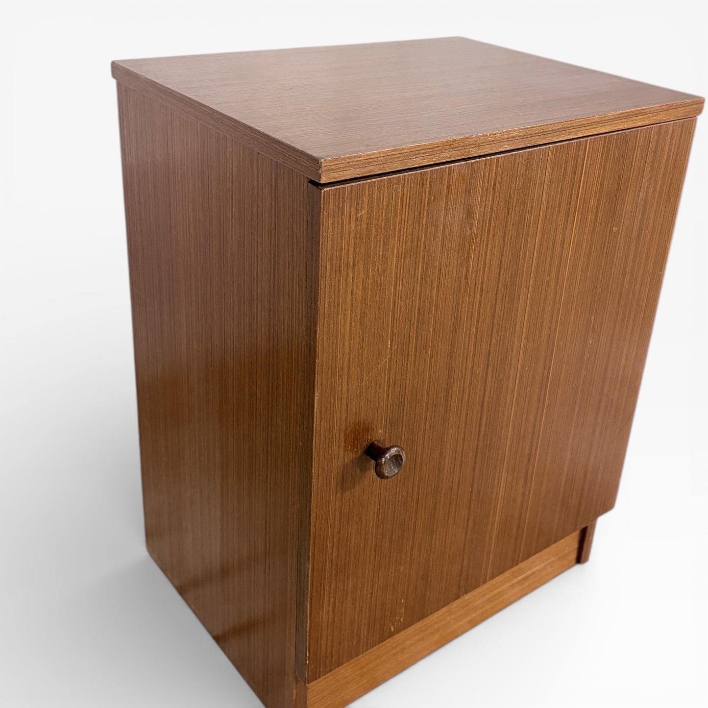 Vintage Teak Bedside Cabinet – Mid-Century Nightstand with Single Cupboard Shelf