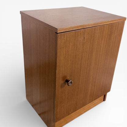 Vintage Teak Bedside Cabinet – Mid-Century Nightstand with Single Cupboard Shelf