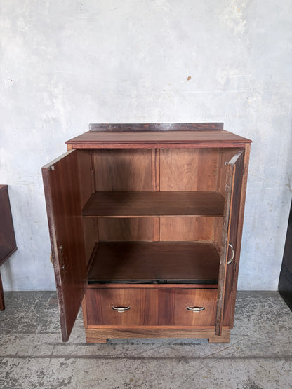 Art Deco Figured Walnut & Oak Cabinet / Cupboard