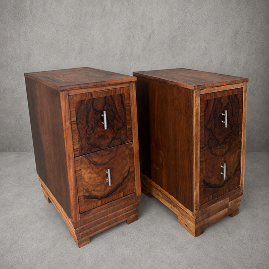 Pair of Art Deco Burr Walnut Bedside Cabinets