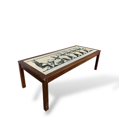 Mid-Century Egyptian-Style Teak and Tile Coffee Table