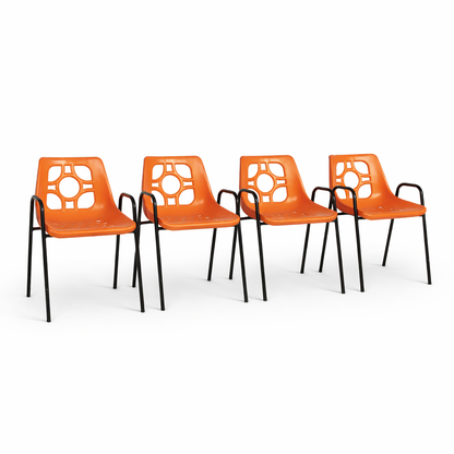 Set of 4 Mid Century Space Age Orange Chairs – 1970s