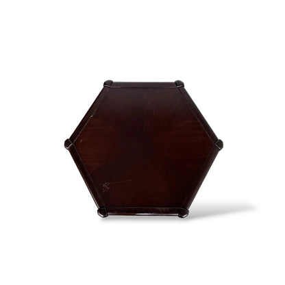 Mid Century Danish Hexagonal Coffee Table in Dark Wood with Lower Shelf