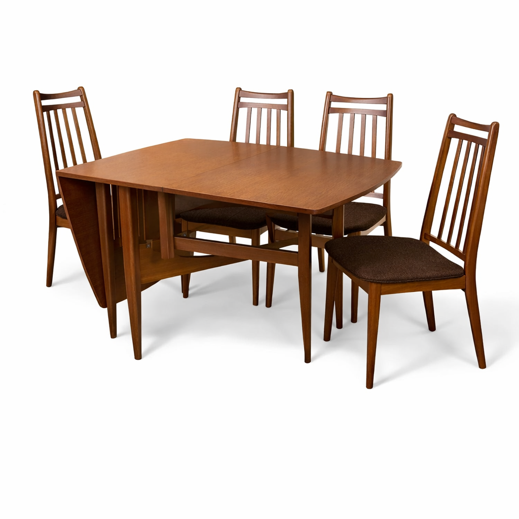 Mid Century Teak Drop-Leaf Dining Table & Chairs by Elliot’s of Newbury