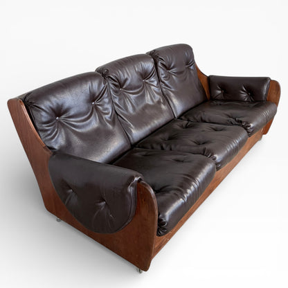 Vintage G Plan Saddleback Brown Leather Three-Seater Sofa