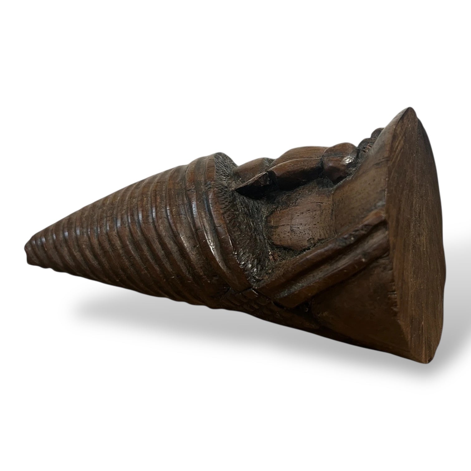 African Hand-Carved Wooden Bust Sculpture with Conical Headdress – Tribal Art — view 5